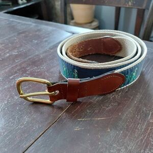 Vintage Leatherman top grain leather gold brass & navy embroidered belt 38 waist